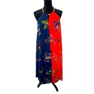 TED BAKER FLORAL HATLER TOP GOLD CHAIN TROPICAL BRIGHT HIGH LOW DRESS SIZE 3